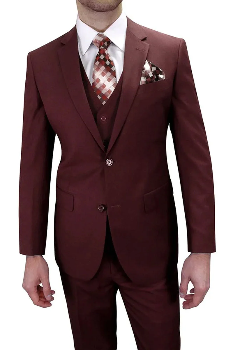 Apollo King "Burgundy Men's Classic Fit Two-Button Vested Suit"