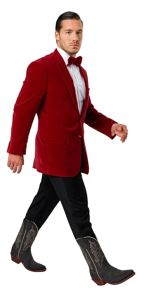 Men's Two Button Classic Velvet Blazer In Red - Image 10