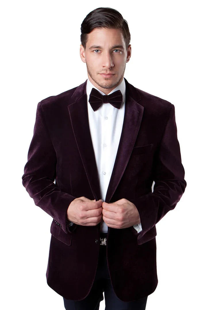 Men's Two Button Classic Velvet Blazer In Red - Image 3