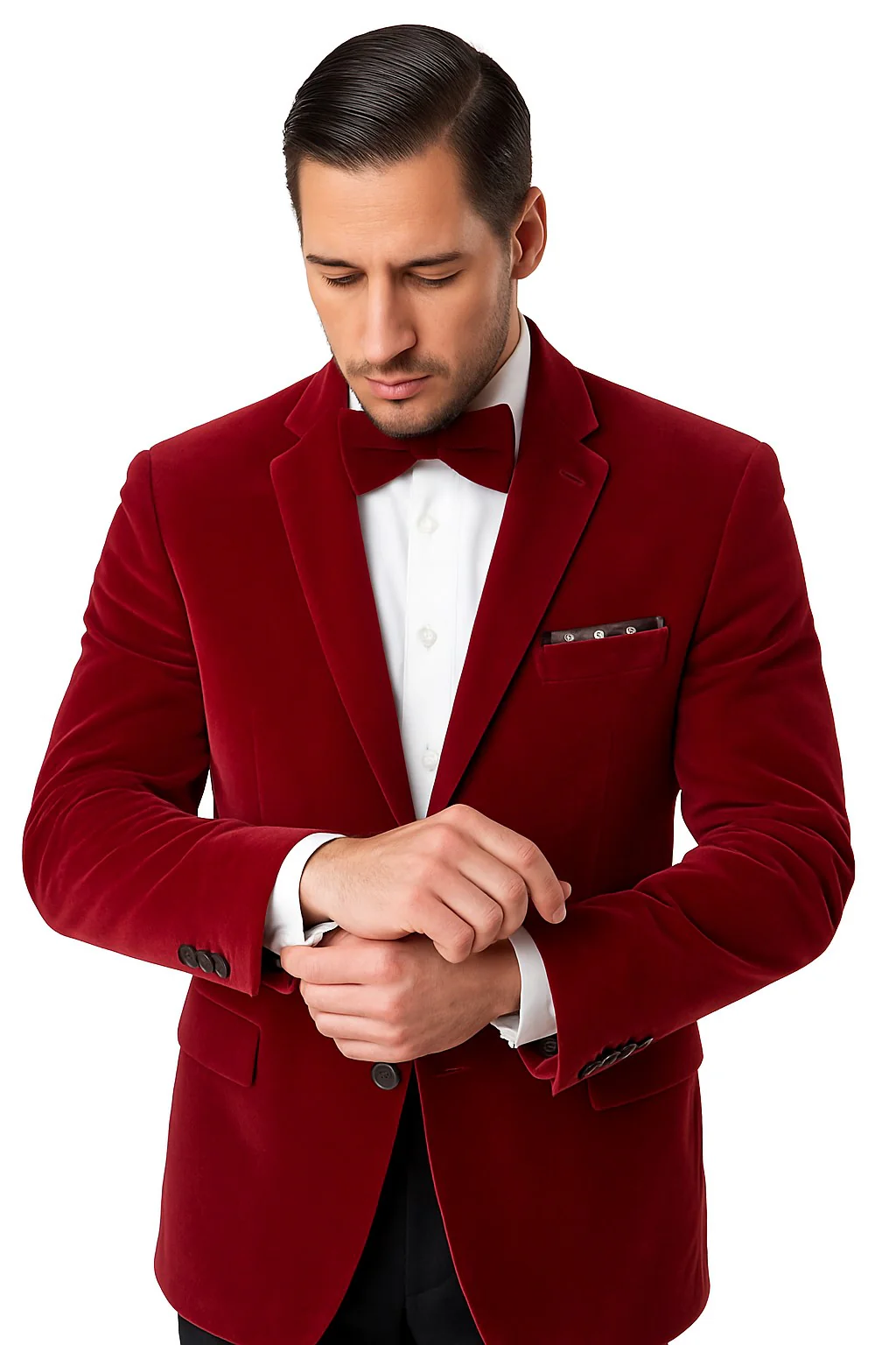 Men's Two Button Classic Velvet Blazer In Red - Image 4