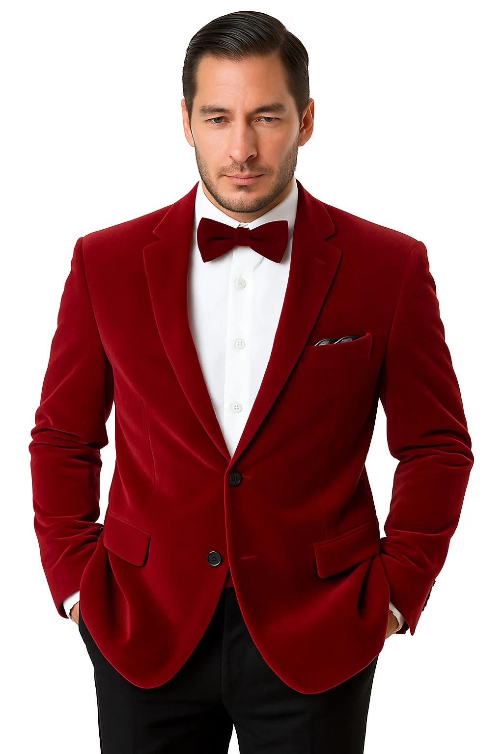Men's Two Button Classic Velvet Blazer In Red - Image 5