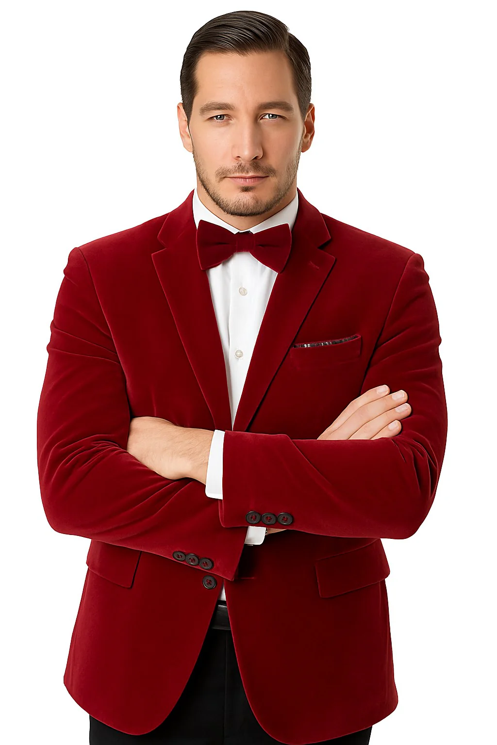 Men's Two Button Classic Velvet Blazer In Red - Image 6