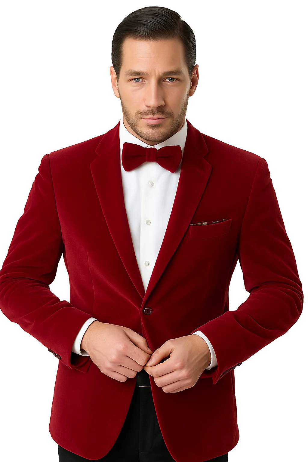 Men's Two Button Classic Velvet Blazer In Red - Image 7