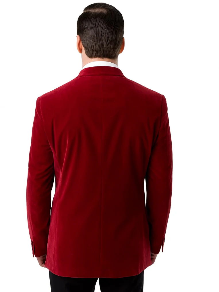Men's Two Button Classic Velvet Blazer In Red - Image 9