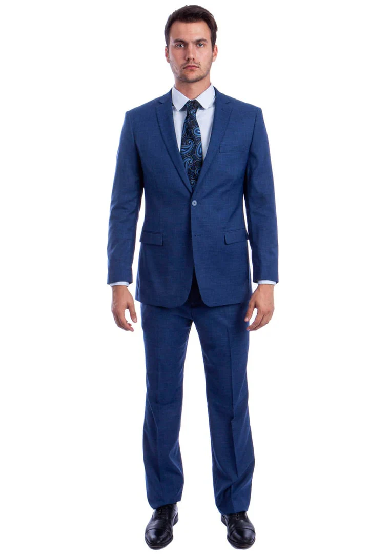 Men's Two Button Modern Fit Linen Look Summer Suit in Medium Blue - Image 2