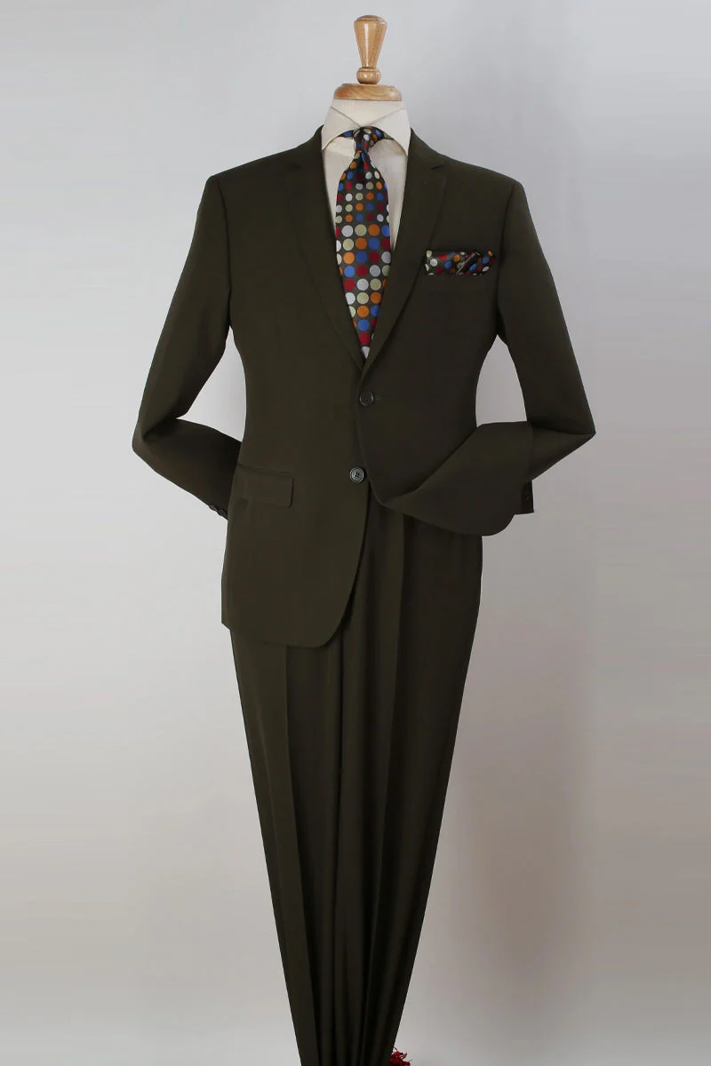 Apollo King "Olive Green Modern Fit Poplin Suit - Men's Two Button Style"