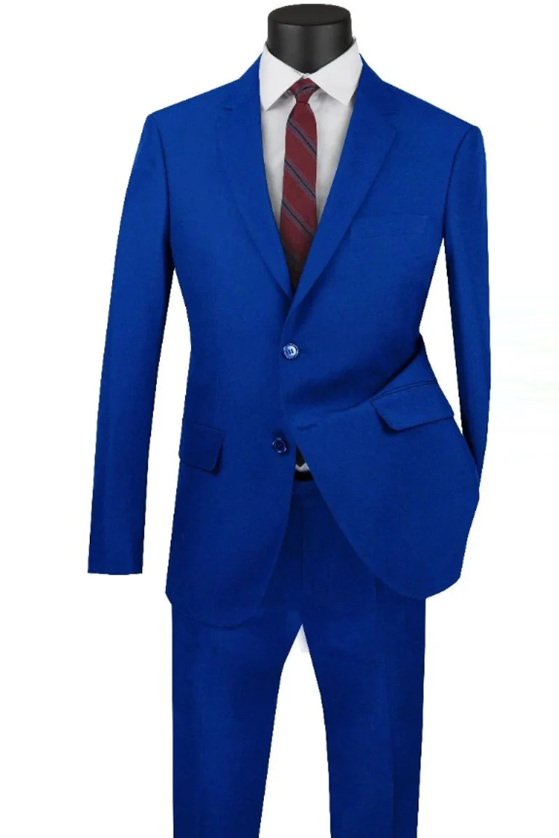 Apollo King "Royal Blue Modern Fit Poplin Suit for Men - Two Button Style"