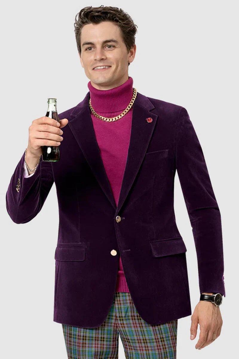 EJ Samuel Dark Purple Velvet Blazer - 2 Button Modern Fit
