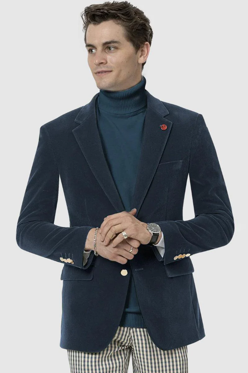 EJ Samuel Men's Two-Button French Blue Velvet Modern-Fit Blazer