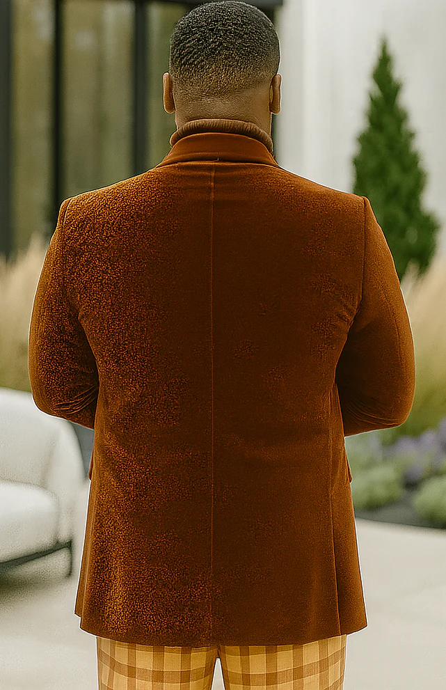 EJ Samuel | Modern Fit Velvet Blazer | Rust | 2-Button | Mens - Image 3