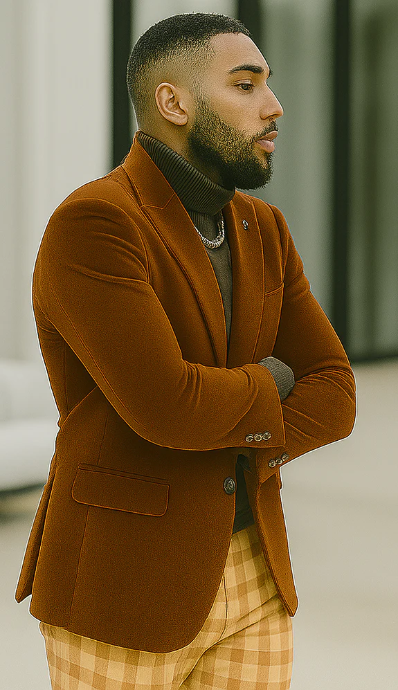 EJ Samuel | Modern Fit Velvet Blazer | Rust | 2-Button | Mens - Image 4