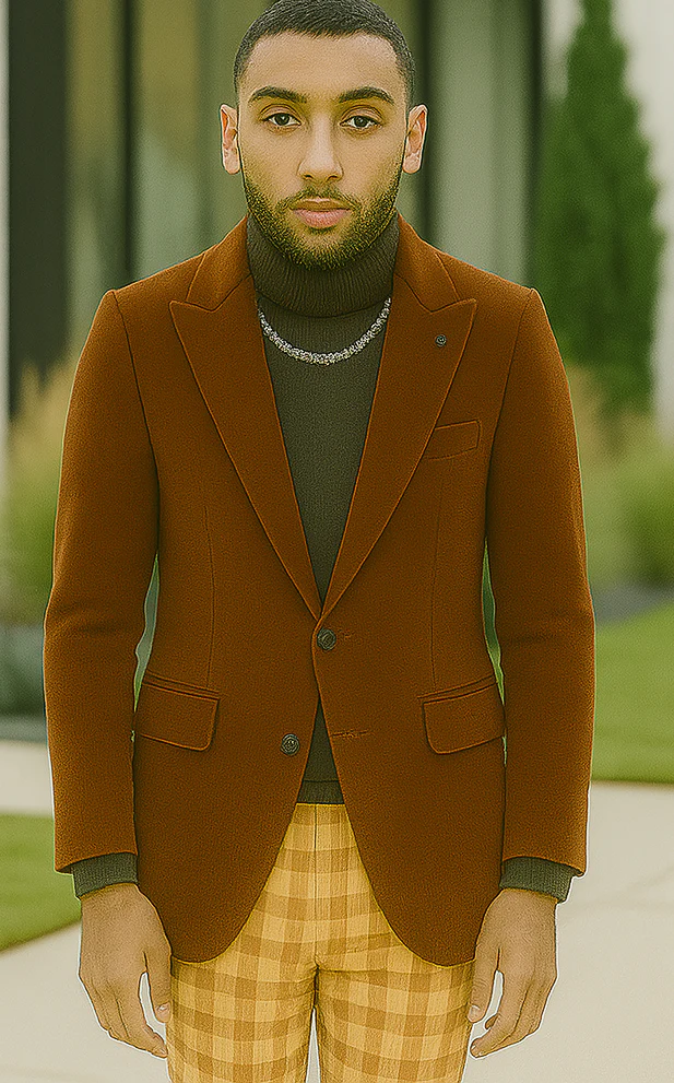 EJ Samuel | Modern Fit Velvet Blazer | Rust | 2-Button | Mens - Image 5