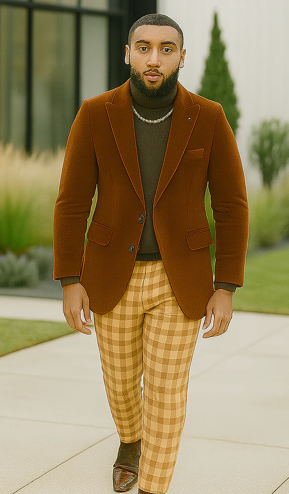 EJ Samuel | Modern Fit Velvet Blazer | Rust | 2-Button | Mens - Image 6