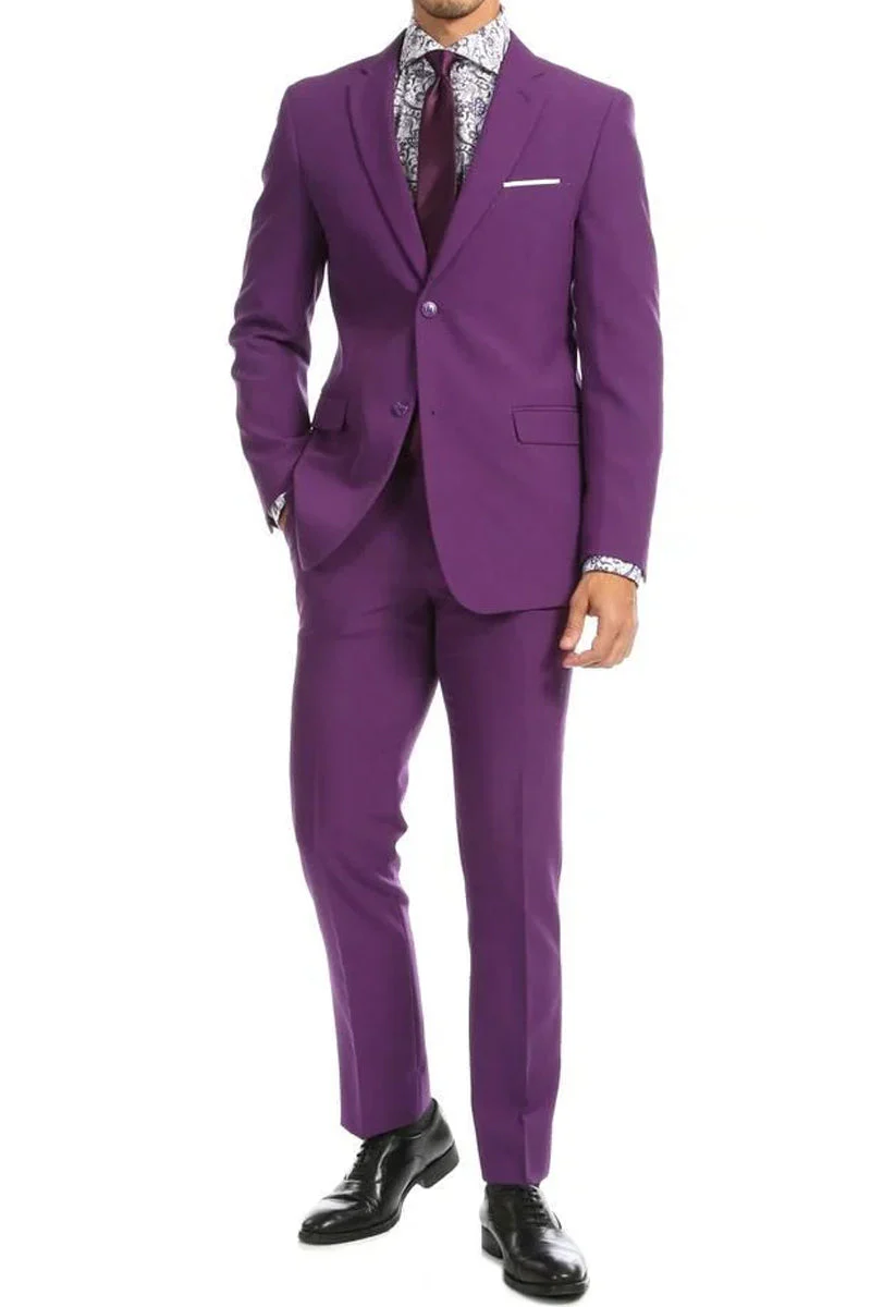 Apollo King "Modern Fit Two Button Men's Suit in Purple - Wool Feel"