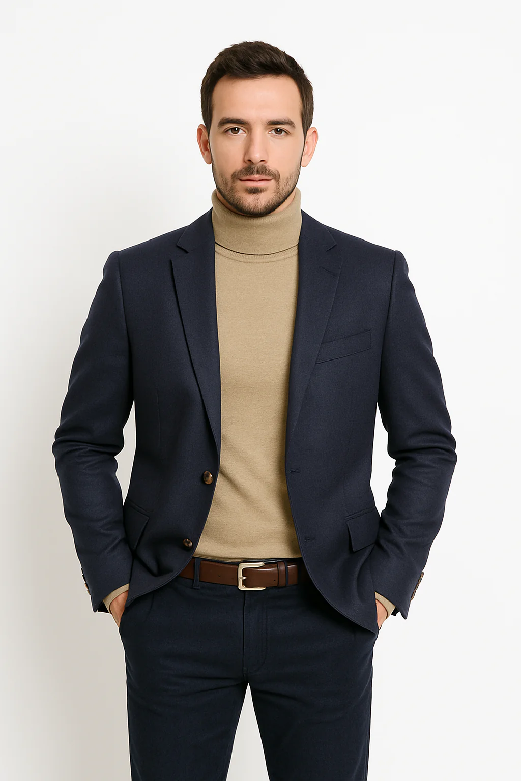 Mens Two Button Navy Cashmere Jacket with Notch Lapel - Image 4