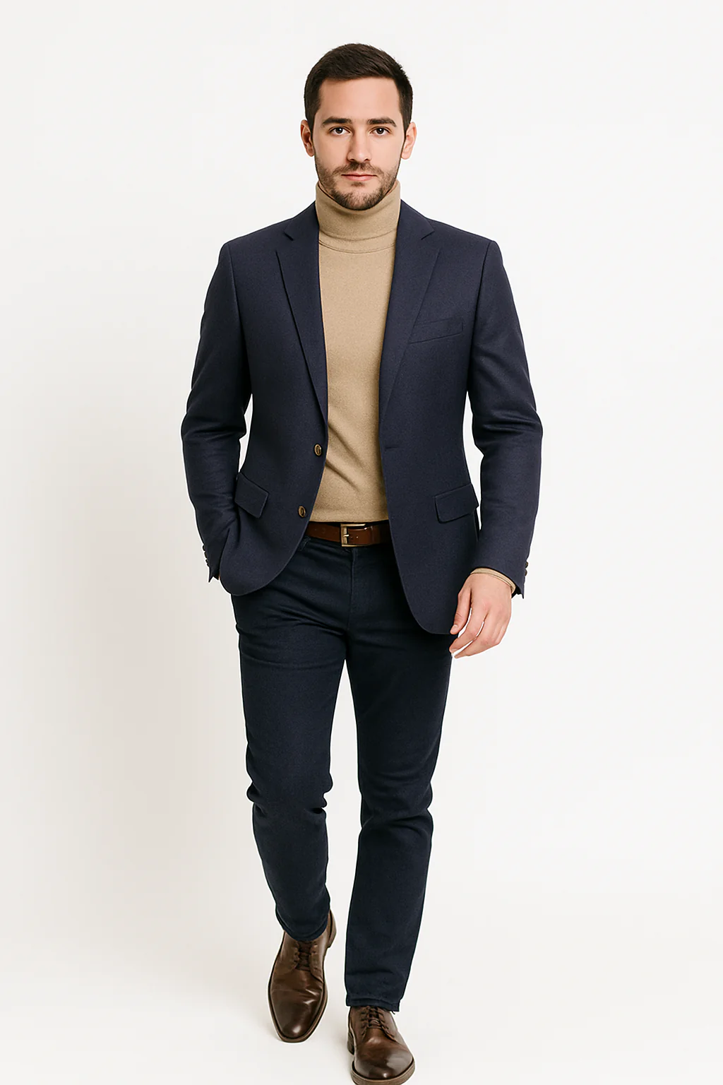 Mens Two Button Navy Cashmere Jacket with Notch Lapel - Image 5