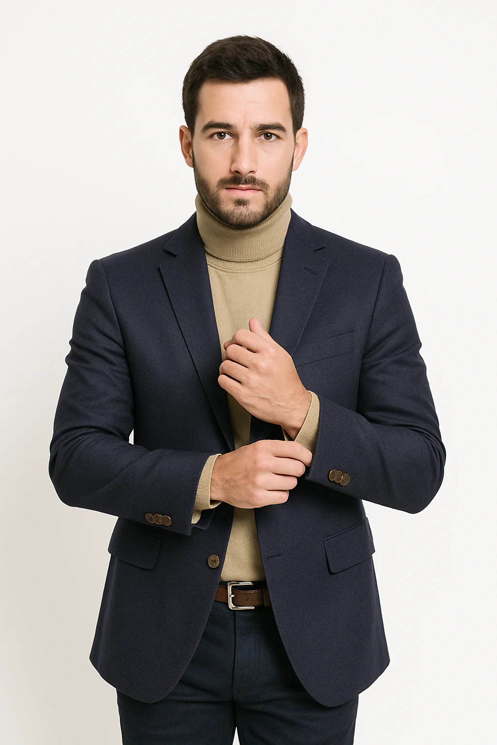 Mens Two Button Navy Cashmere Jacket with Notch Lapel - Image 6