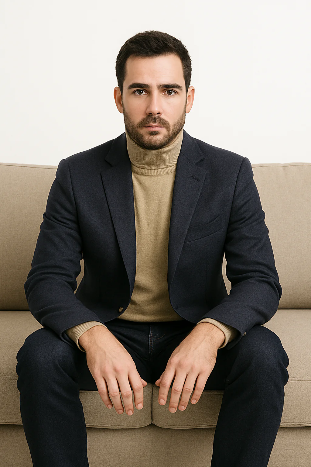 Mens Two Button Navy Cashmere Jacket with Notch Lapel - Image 7
