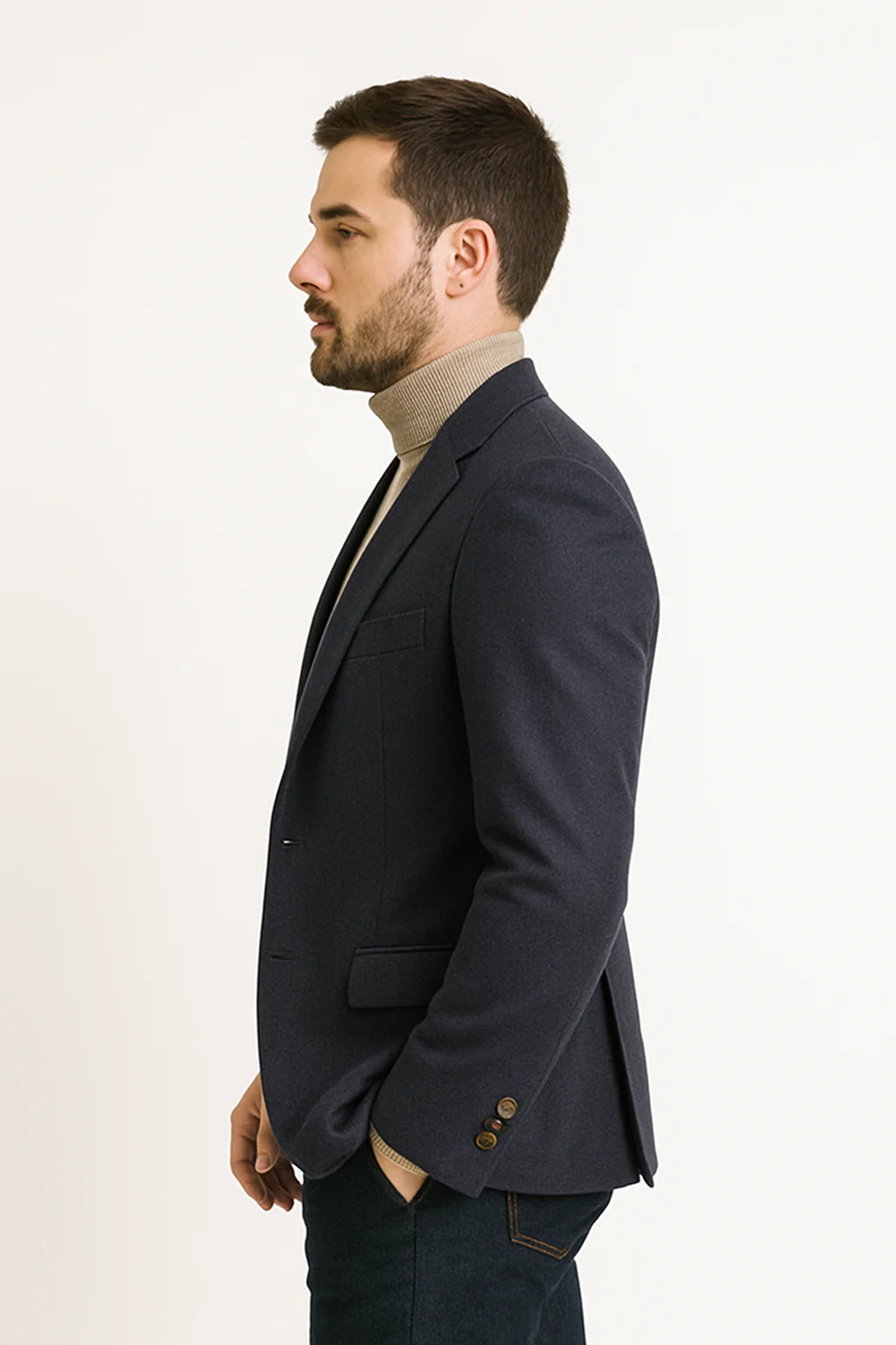 Mens Two Button Navy Cashmere Jacket with Notch Lapel - Image 8