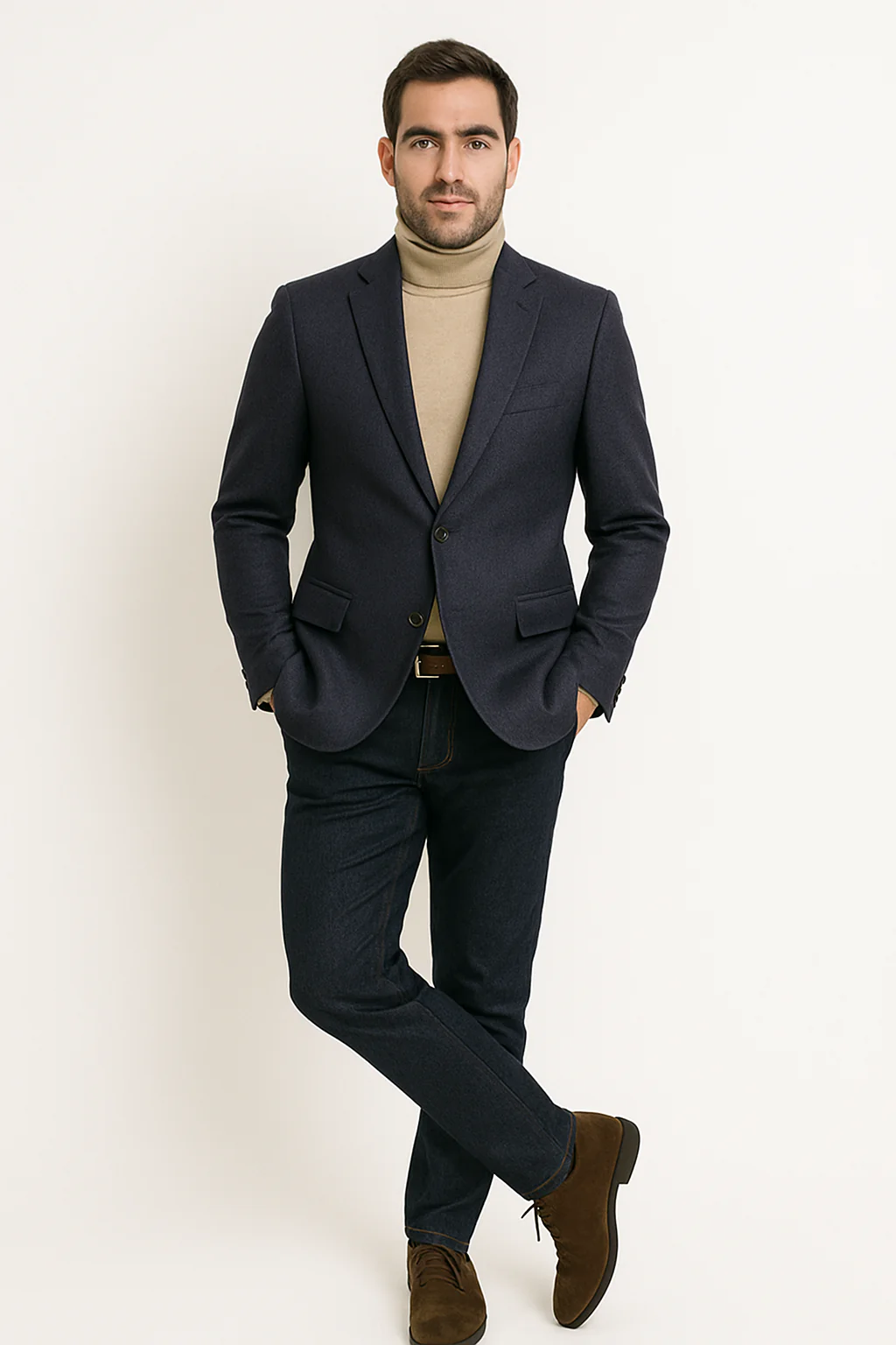 Mens Two Button Navy Cashmere Jacket with Notch Lapel - Image 9