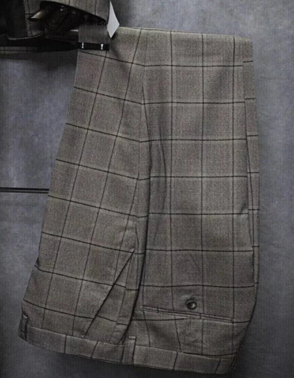 Mens Two Button Notch Lapel Plaid Pattern Suit Tan ~ Brown - Image 5