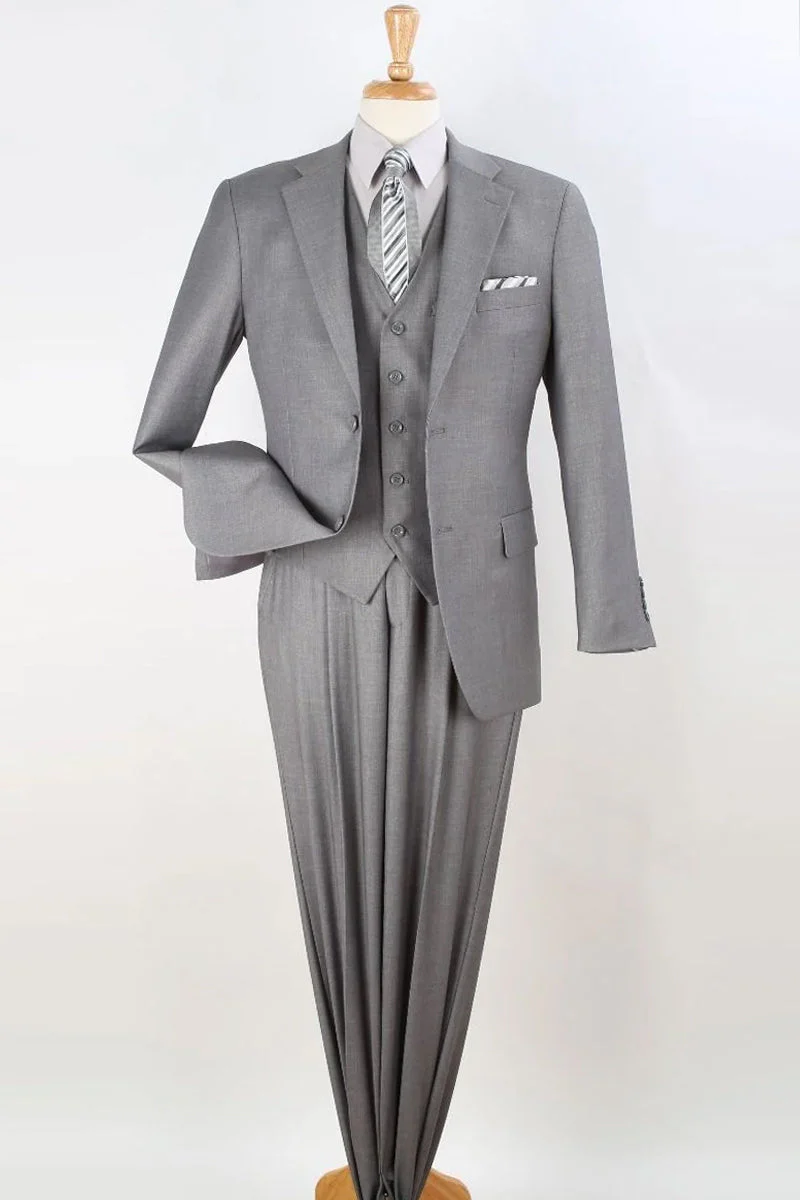 Apollo King "Classic Fit Men's Vested Suit in Light Grey - Two Button Pleated Pant"
