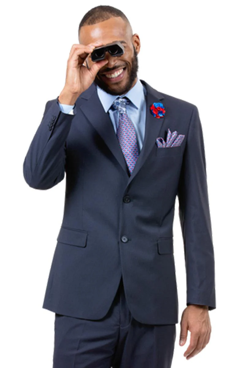 "EJ Samuel Men's Navy Blue 2-Btn Slim Fit Business Suit"