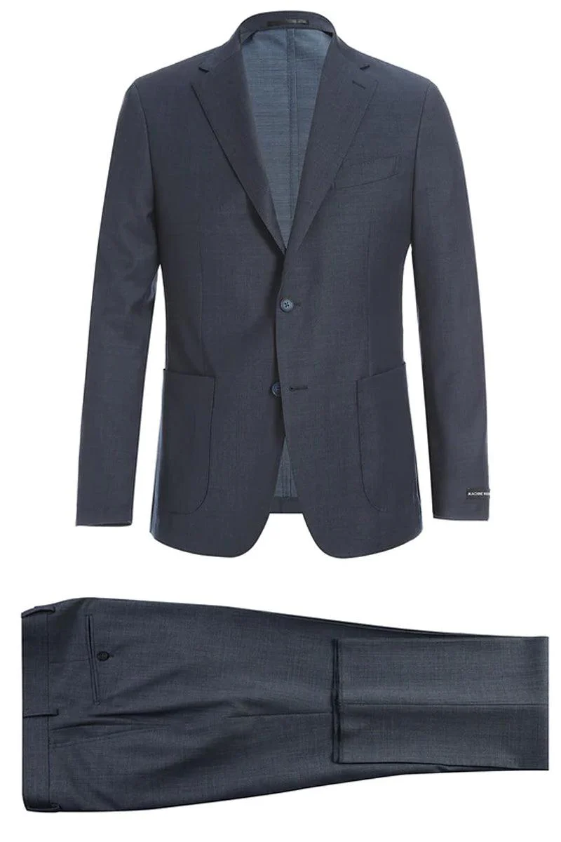 Men's Pelago Charcoal Grey Wool Suit: 2-Button Slim Fit, Patch Pockets, Perfect for Travel