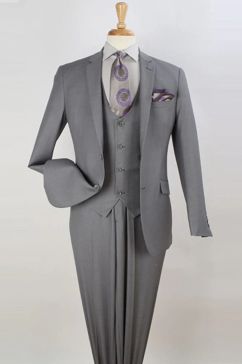 Apollo King "Light Grey Slim Fit Two Button Men's Suit with Scoop Vest"