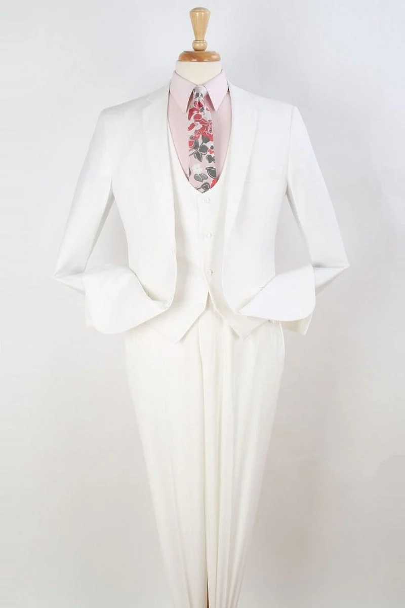 Apollo King Cheap Priced Suit  - Mens Two Button Slim Fit Scoop Vested White Suit