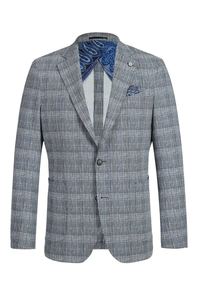 Pelago Men's Grey & Blue Windowpane Slim Fit Blazer — Summer Style