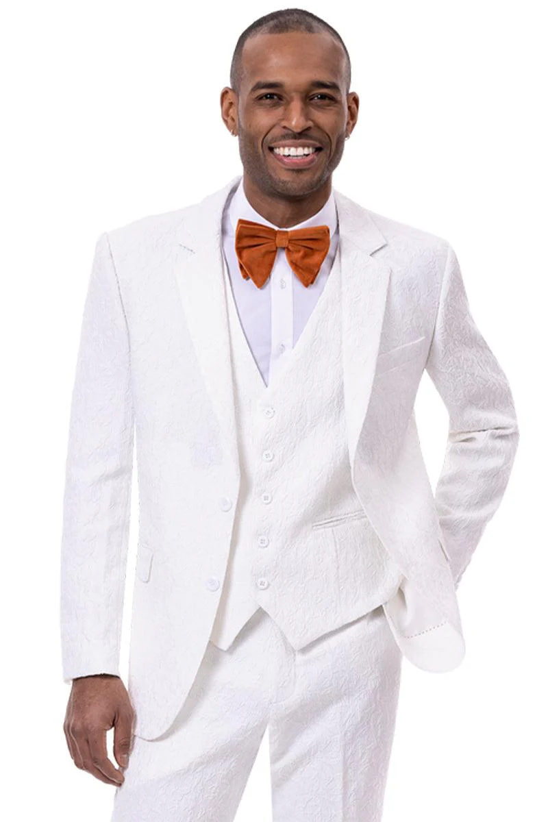 EJ Samuel Paisley White Vest Fashion Suit - 2-Button Mens Classy Look