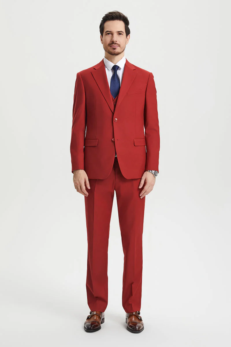 Men's Two Button Vested Stacy Adams Basic Designer Suit in Brick - Image 2