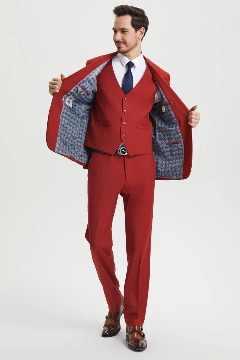 Men's Two Button Vested Stacy Adams Basic Designer Suit in Brick - Image 5