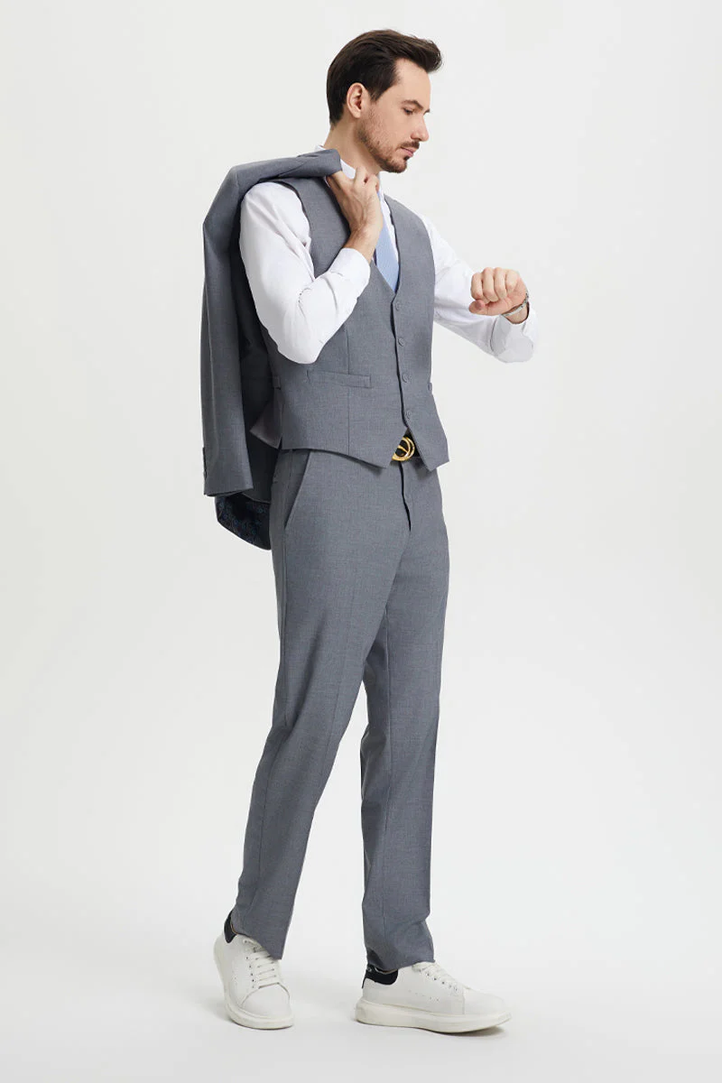 Men's Two Button Vested Stacy Adams Basic Designer Suit in Grey - Image 4