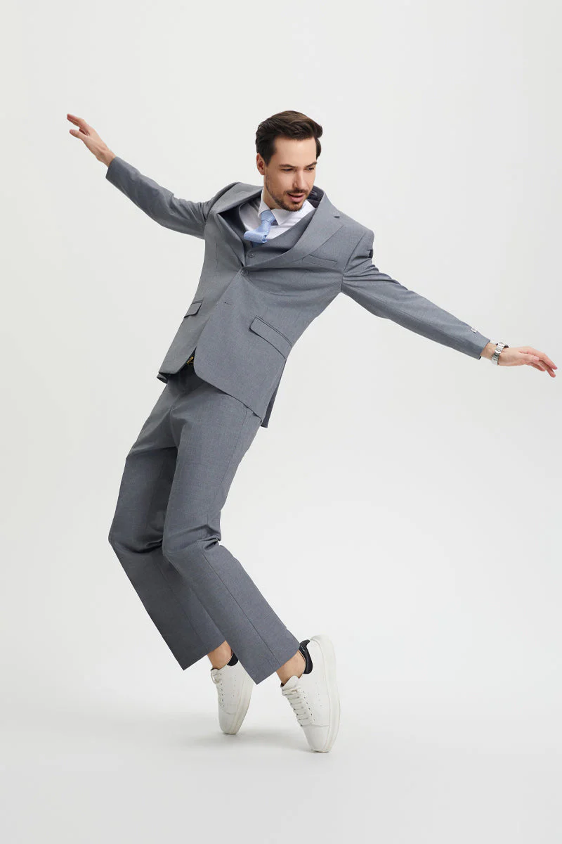 Men's Two Button Vested Stacy Adams Basic Designer Suit in Grey - Image 6