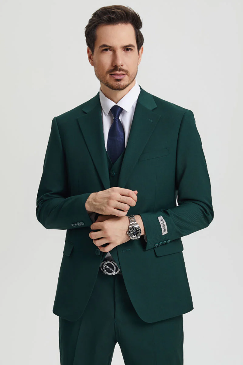 Men's Two Button Vested Stacy Adams Basic Designer Suit in Hunter Green