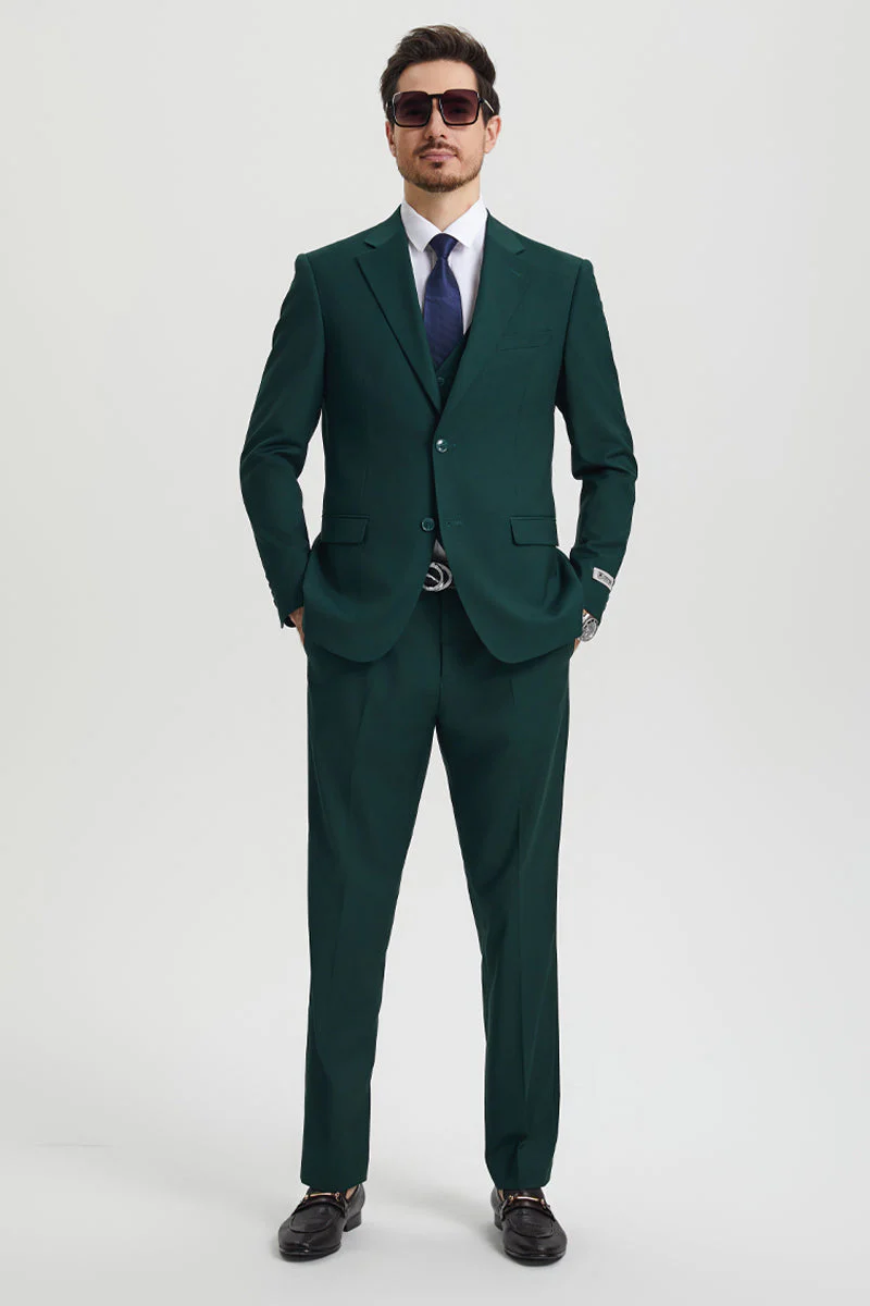 Men's Two Button Vested Stacy Adams Basic Designer Suit in Hunter Green - Image 2