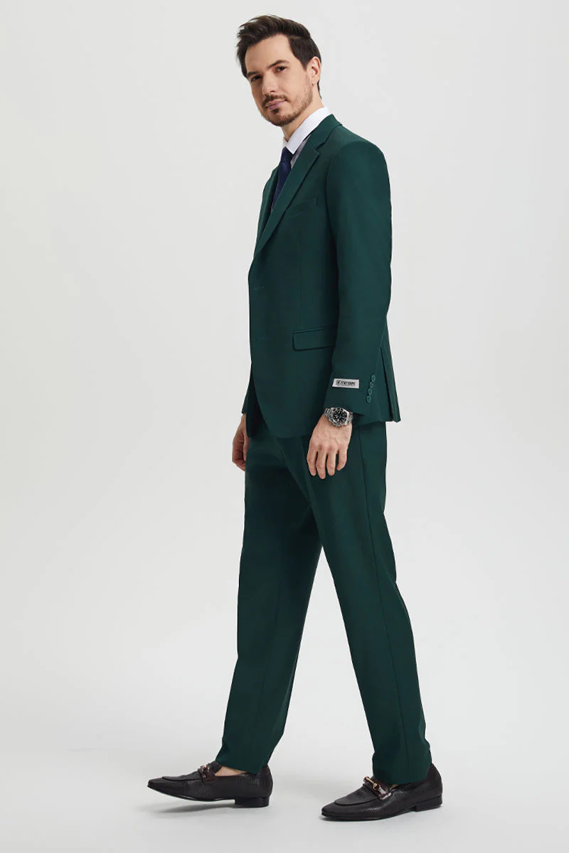Men's Two Button Vested Stacy Adams Basic Designer Suit in Hunter Green - Image 5