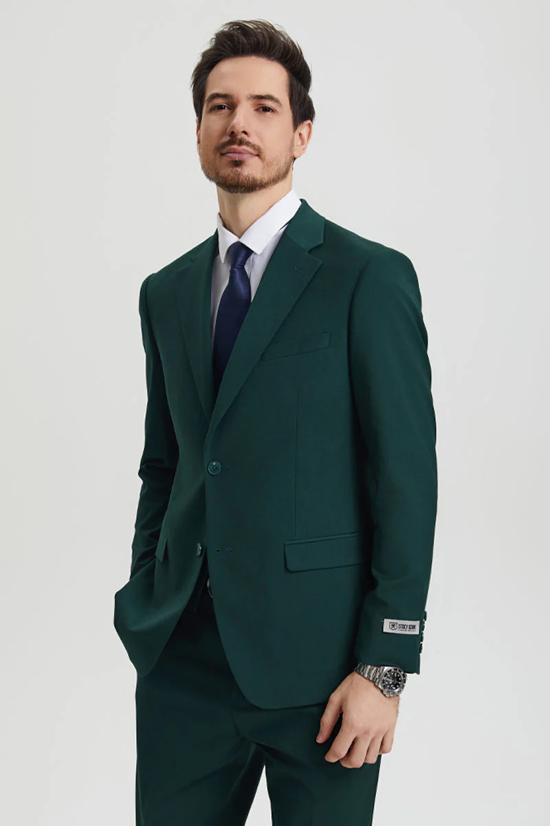 Men's Two Button Vested Stacy Adams Basic Designer Suit in Hunter Green - Image 6