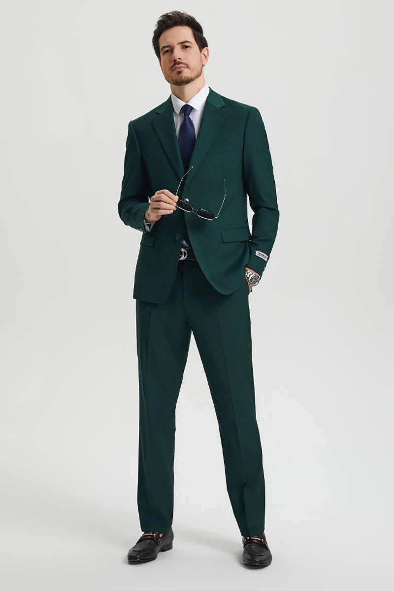 Men's Two Button Vested Stacy Adams Basic Designer Suit in Hunter Green - Image 8