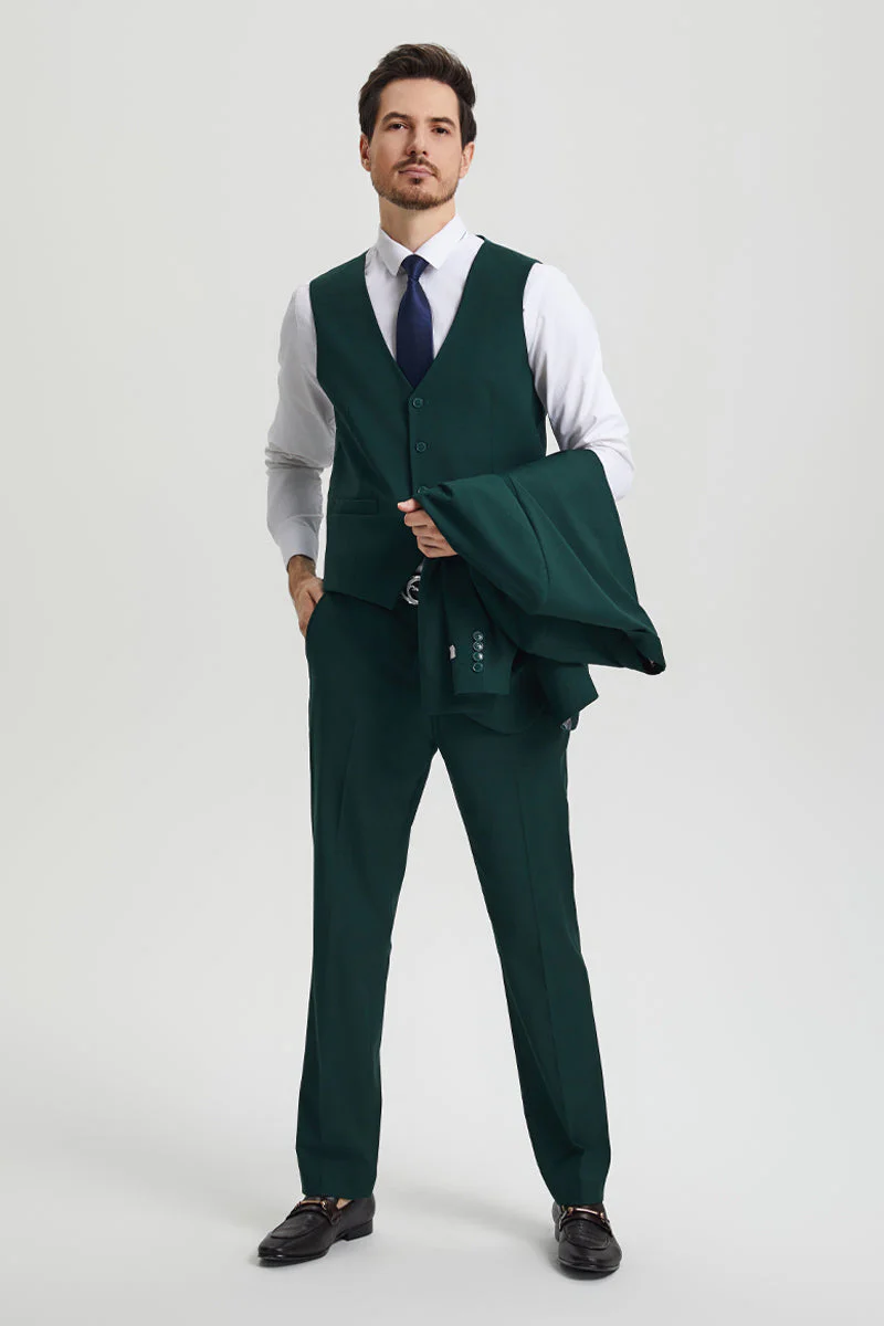 Men's Two Button Vested Stacy Adams Basic Designer Suit in Hunter Green - Image 9