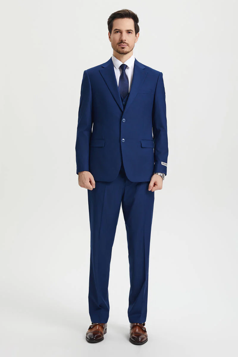 Men's Two Button Vested Stacy Adams Basic Designer Suit in Indigo Blue - Image 2