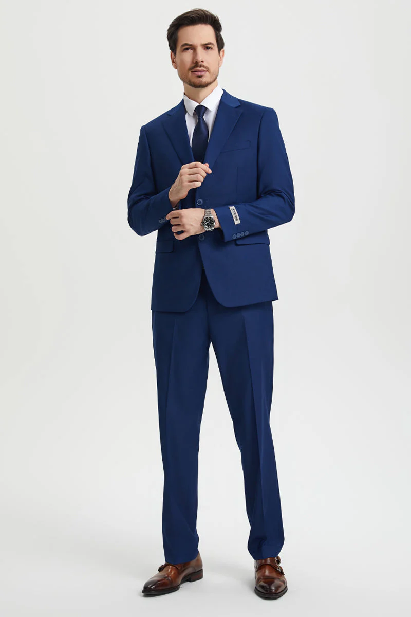 Men's Two Button Vested Stacy Adams Basic Designer Suit in Indigo Blue - Image 3