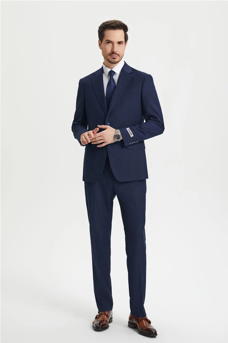 Men's Two Button Vested Stacy Adams Basic Designer Suit in Navy Blue - Image 2