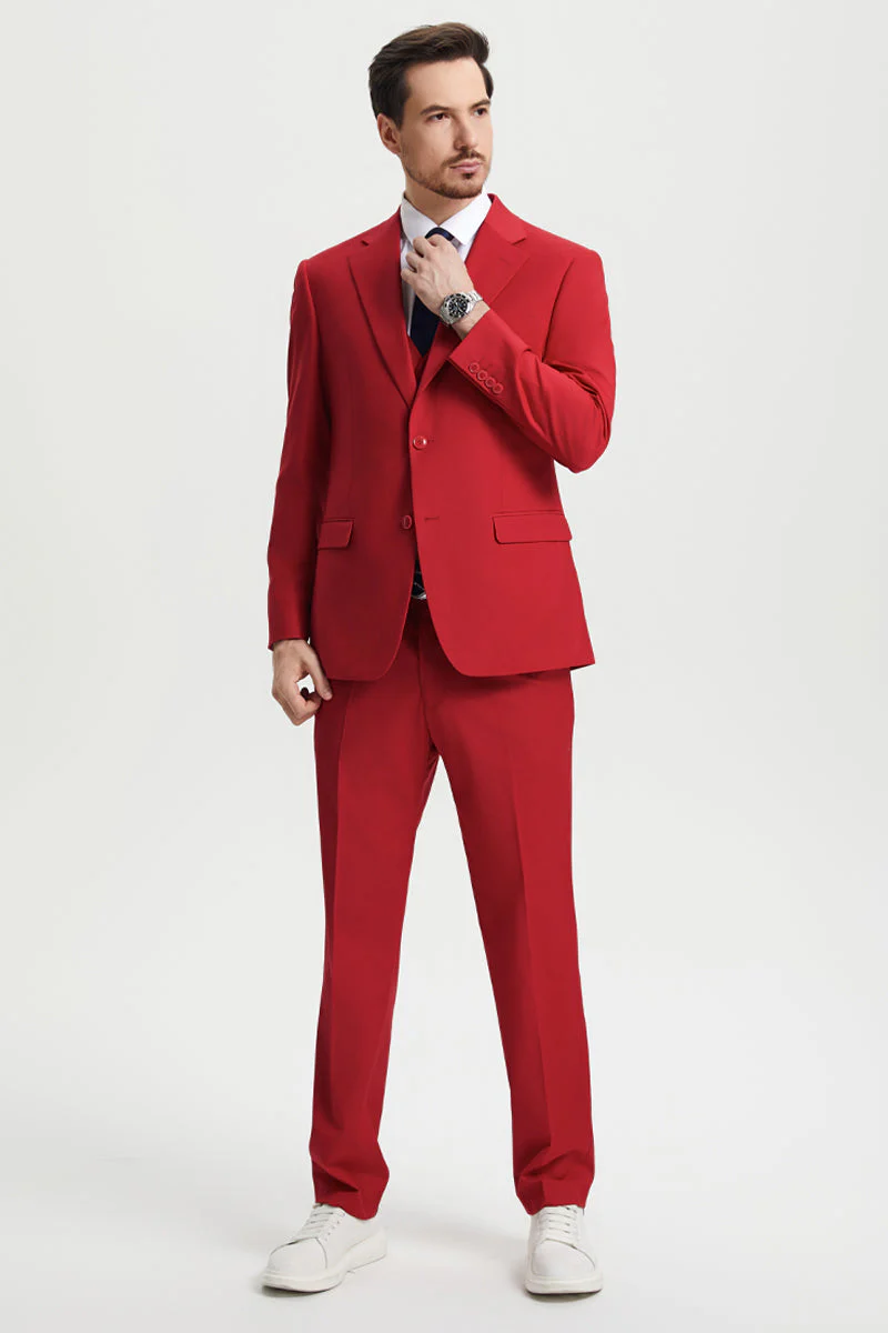Men's Two Button Vested Stacy Adams Basic Designer Suit in Red - Image 3