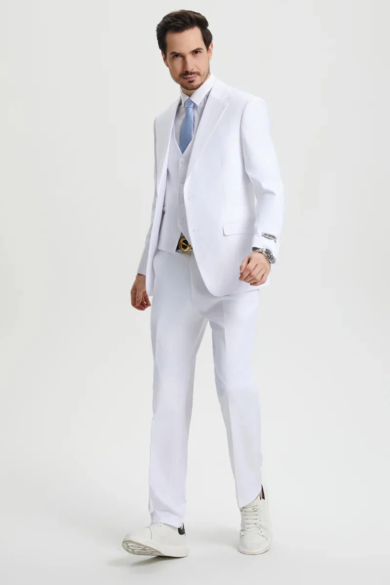 Men's Two Button Vested Stacy Adams Basic Designer Suit in White - Image 2