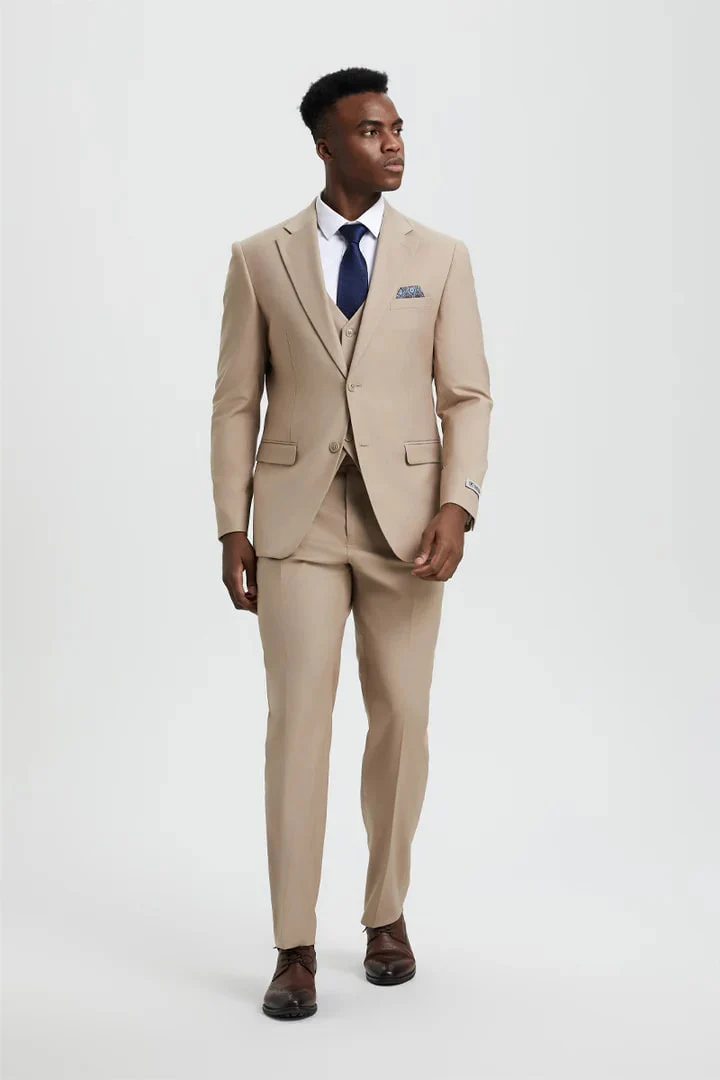 Men's Two Button Vested Stacy Adams Basic Designer Tan Suit - Image 2