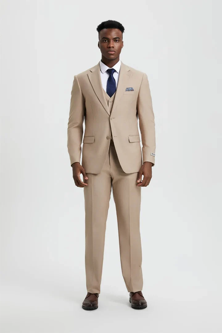 Men's Two Button Vested Stacy Adams Basic Designer Tan Suit - Image 4