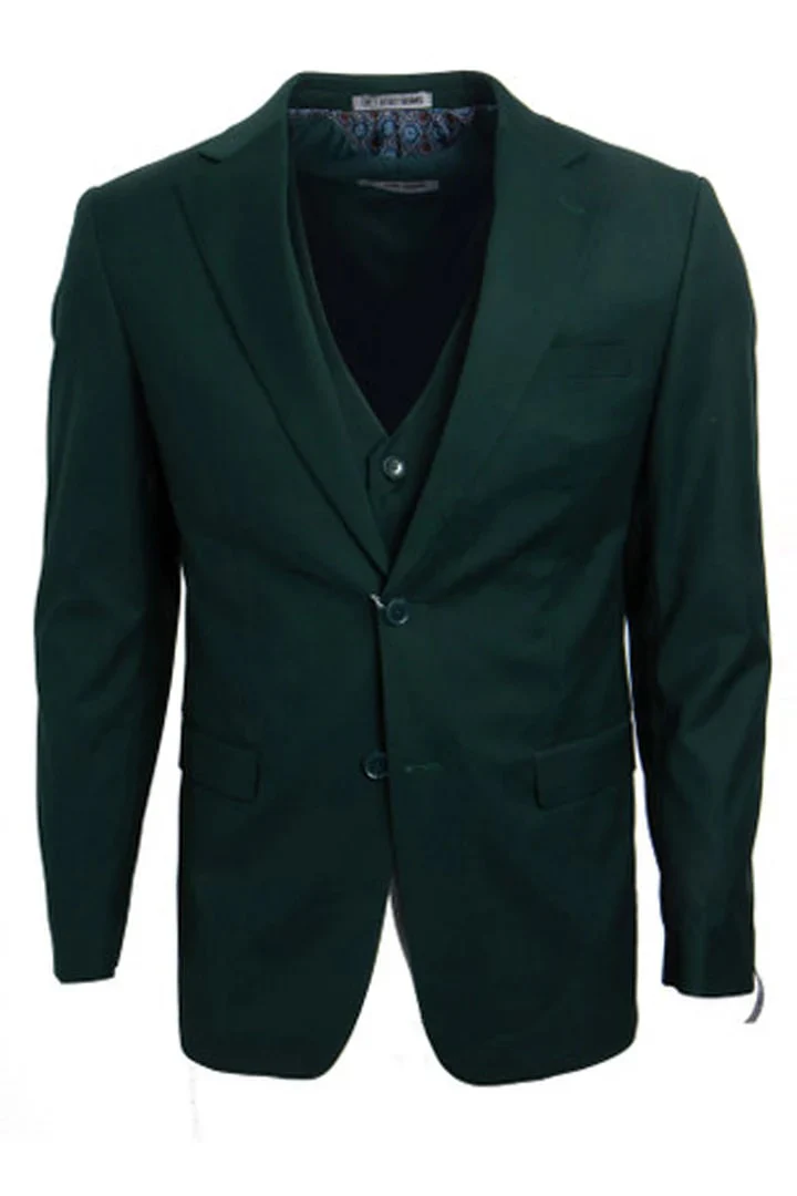 Men's Two Button Vested Stacy Adams Basic Hunter Green Suit - Image 3
